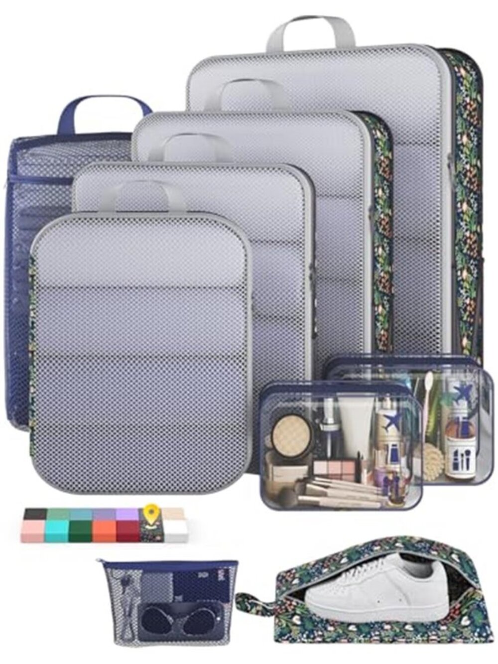 Compression Packing Cubes Travel Organizer Set Luggage Bags Toiletry Storage